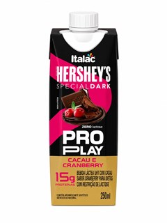 BEBIDA LACTEA ITALAC PROPLAY HERSHEY S SPECIAL DARK WHEY CCAU E CRANBERRY 15G DE PROTEINAS 250ML